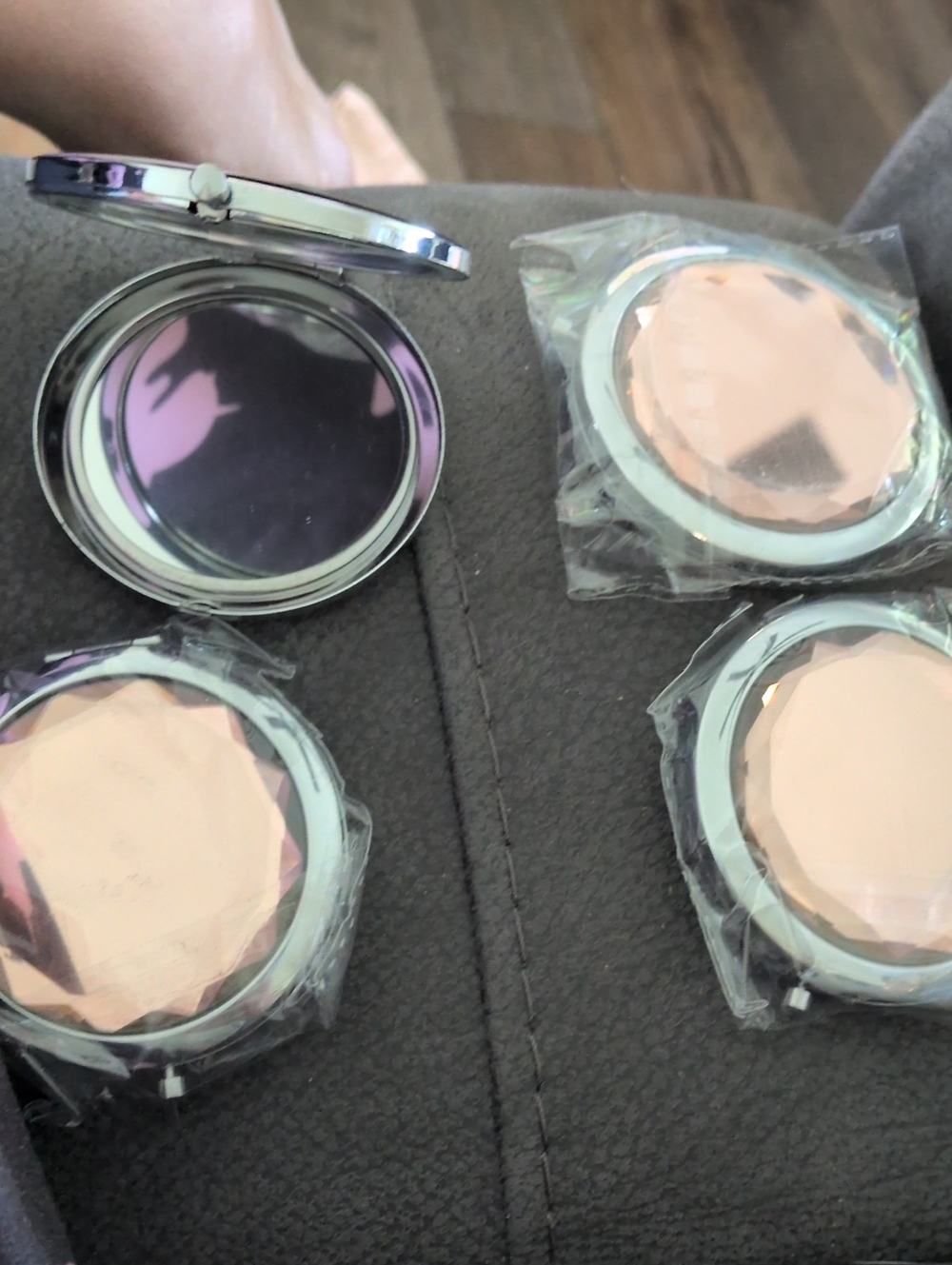 Rose Gold Compact Mirror with Pink Accent - Women Makeup Setting Accessory